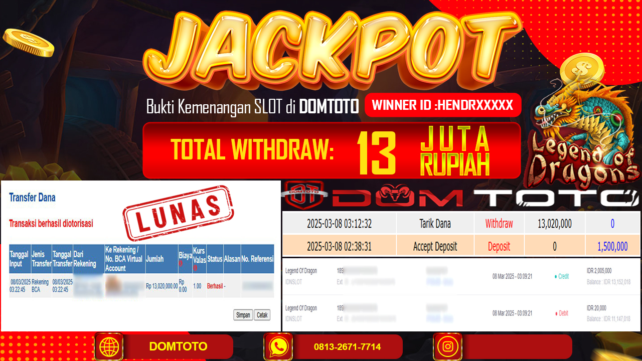 JACKPOT SLOT LEGEND OF DRAGON  08 MARET 2025